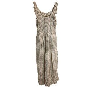 Sancia The Ines Jumpsuit Cream and  Brown gingham  Sleeveless ruffle Size XS